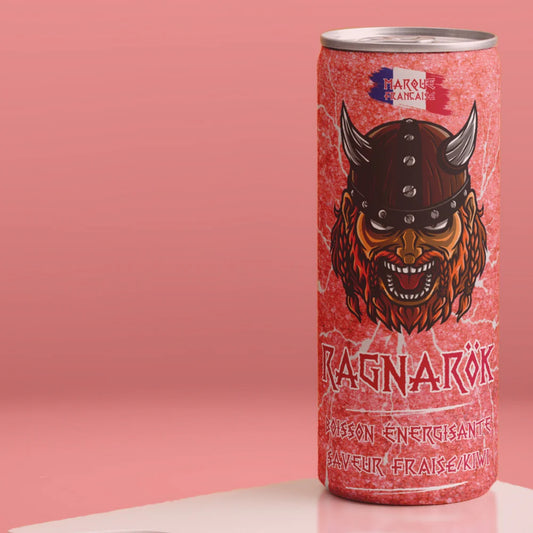 Ragnarök Energy Drink Saveur Fraise/Kiwi - Pack de 24 Canettes et à l'Unité