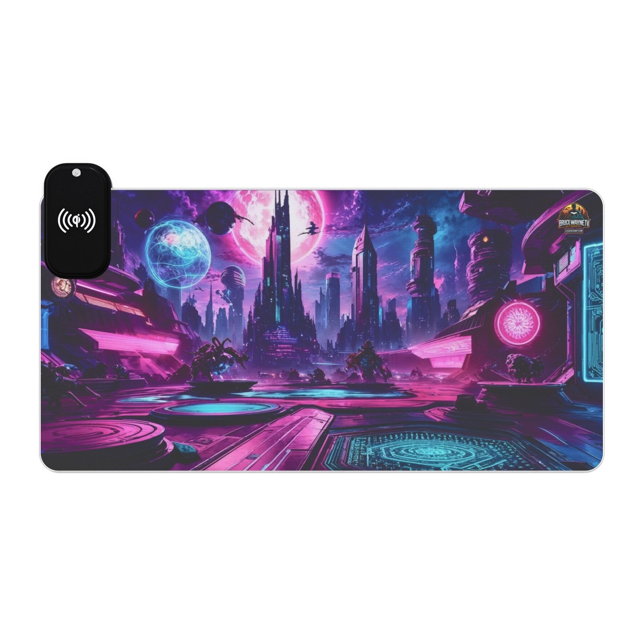 LED Gaming Mouse Pad avec Design Futuriste et Charge Sans Fil.