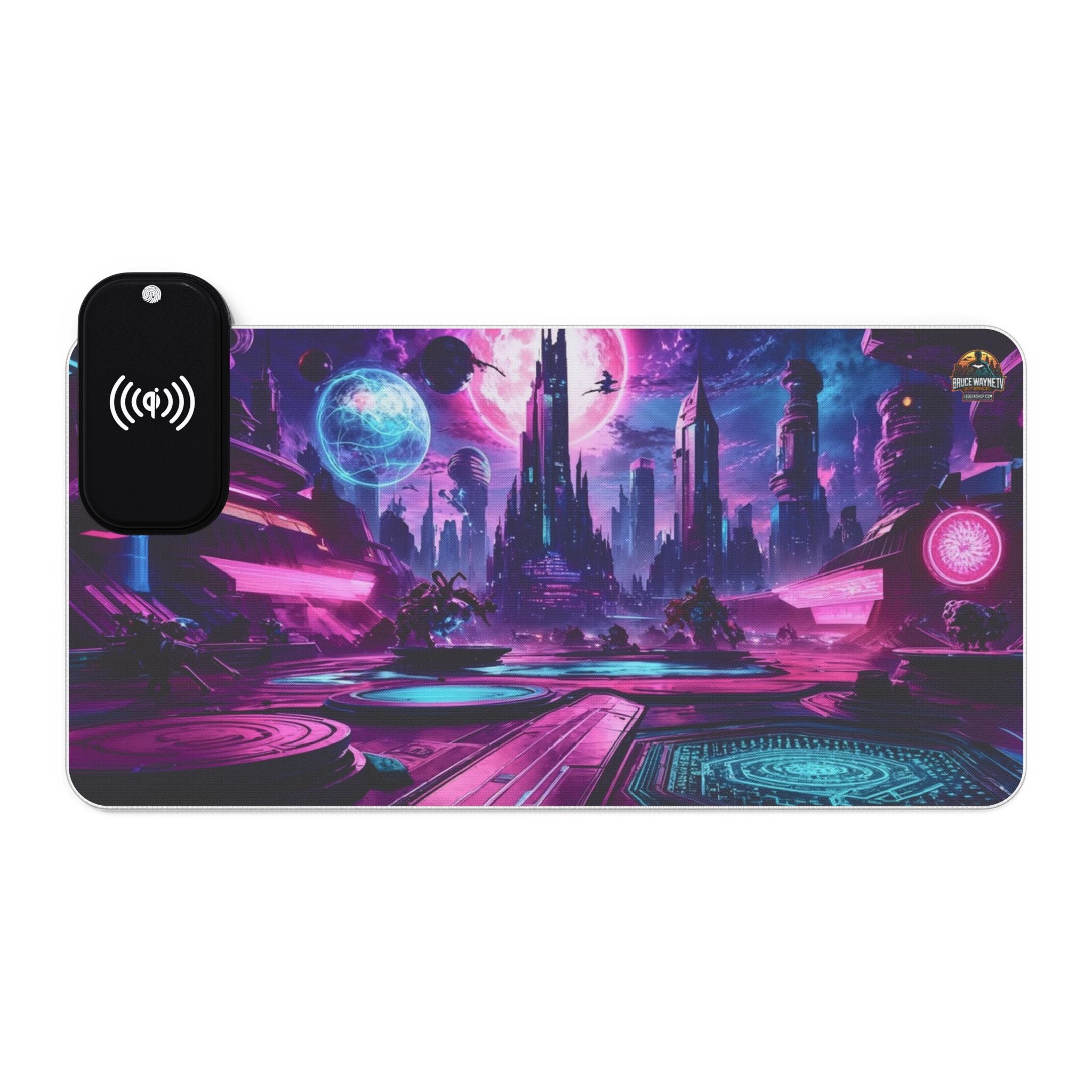 LED Gaming Mouse Pad avec Design Futuriste et Charge Sans Fil.