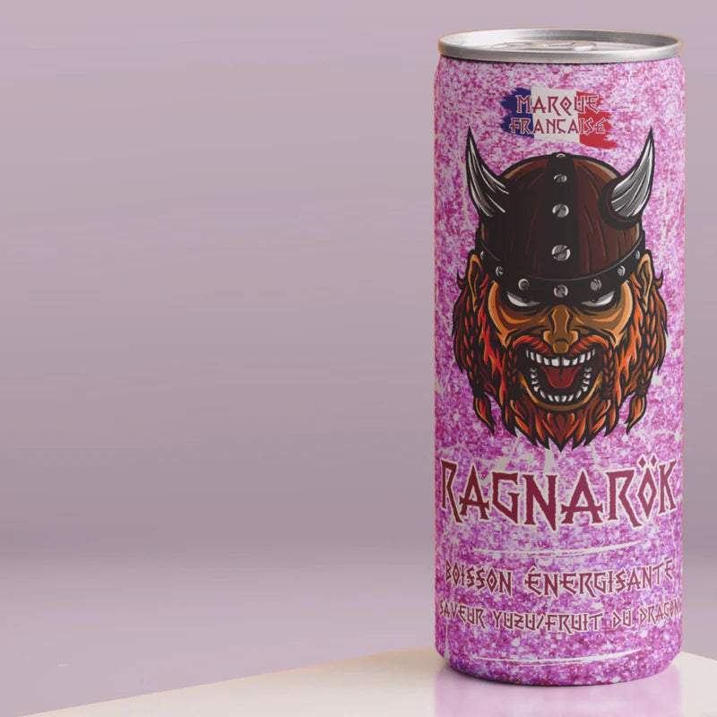 Ragnarök Energy Drink Saveur Yuzu/Fruit du Dragon - Pack de 24 Canettes et à l'Unité