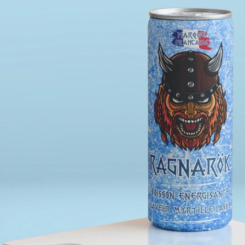 Ragnarök Energy Drink Saveur Myrtille/Cassis - Pack de 24 Canettes et à l'Unité