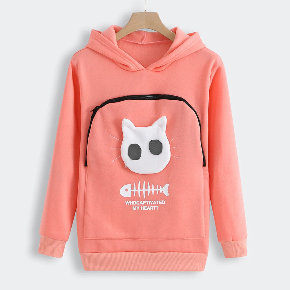 Sweat-shirt à Capuche pour Amoureux des Chats – Poche Câline et Oreilles d'Animal