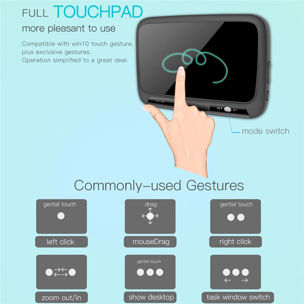 Mini Clavier Tactile Sans Fil H18 – 2.4GHz, Rétroéclairé, QWERTY avec Pavé Tactile et Air Mouse