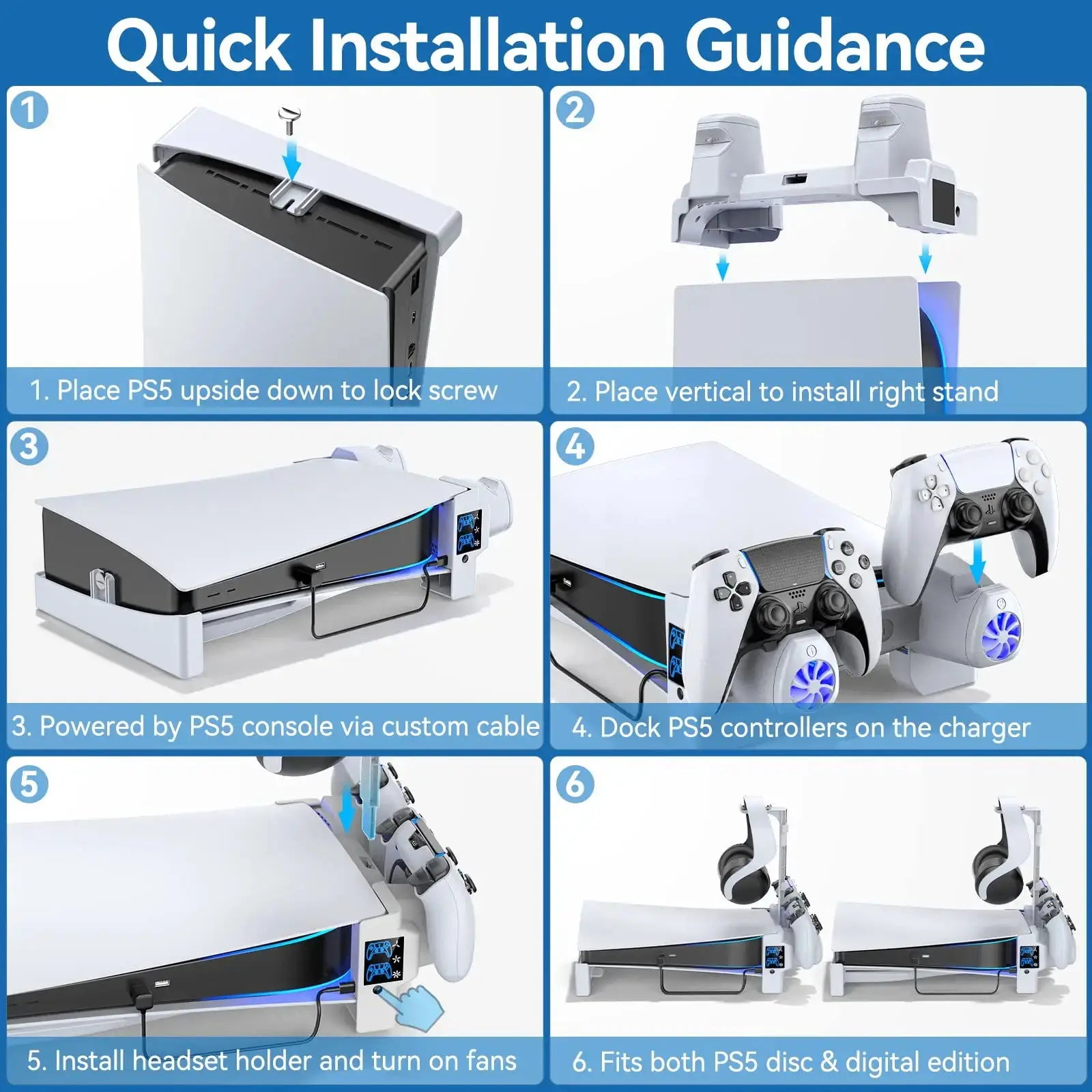 Station de Charge et Support Horizontal avec Refroidissement à 3 Niveaux pour PS5 🎮.