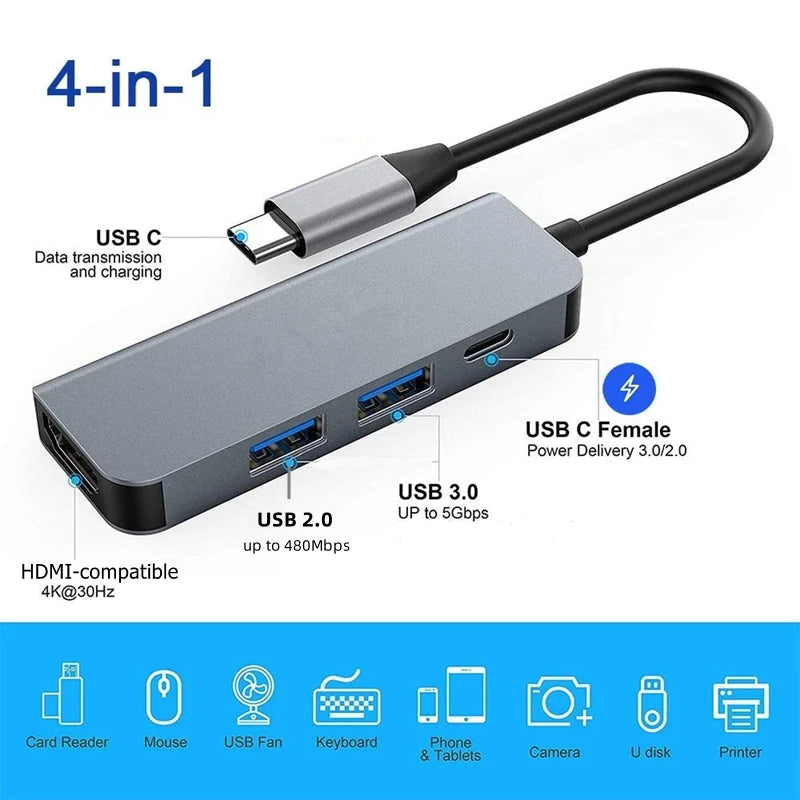 Rankman – Adaptateur USB C vers HDMI 4K avec Ports USB 3.0 et PD