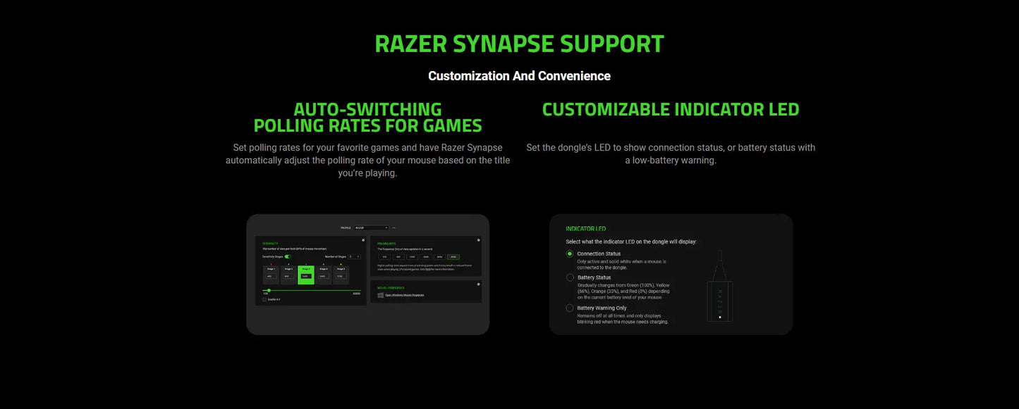 Razer HyperPER True 8KHz Dongle Sans Fil – Pour Souris Compatibles avec Commutation Automatique des Taux de Réponse