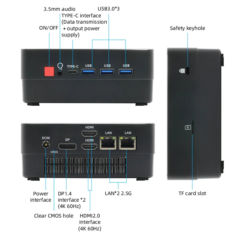 TexHoo Mini PC - AMD Ryzen 5 4500U, 16 Go de RAM, 512 Go SSD, WiFi 6, Windows 11 Pro