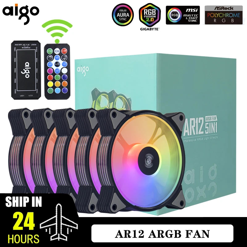 Aigo – Ventilateur de boîtier gamer AR12, 120mm, RGB Aura Divicooler ARGB, Dissipateur Thermique avec Kit Contrôleur Silencieux