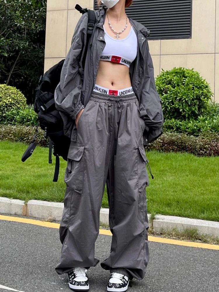 Pantalon de survêtement baggy à jambes larges pour femmes - Style Y2K Parachute Streetwear.