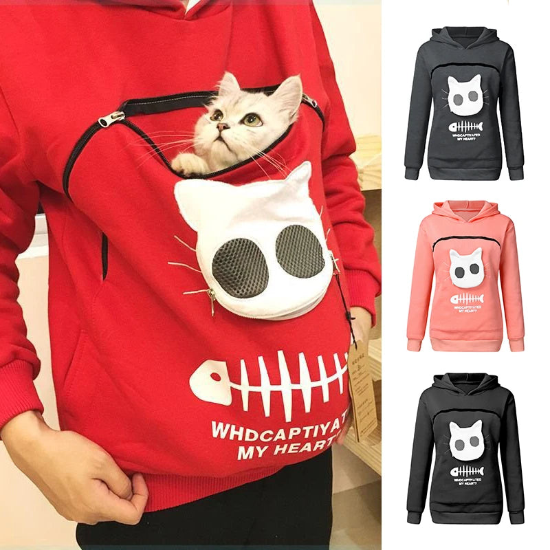 Sweat-shirt à Capuche pour Amoureux des Chats – Poche Câline et Oreilles d'Animal