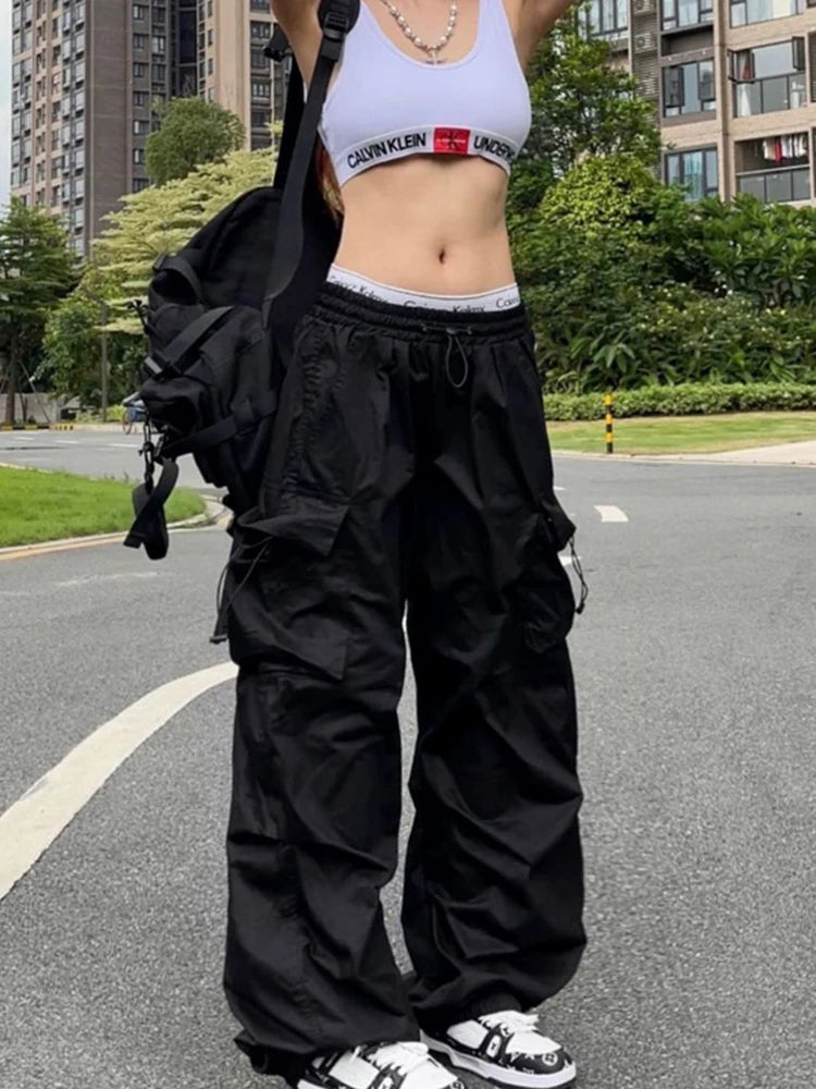 Pantalon de survêtement baggy à jambes larges pour femmes - Style Y2K Parachute Streetwear.