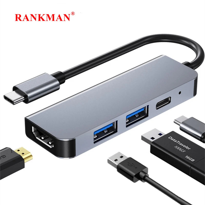 Rankman – Adaptateur USB C vers HDMI 4K avec Ports USB 3.0 et PD