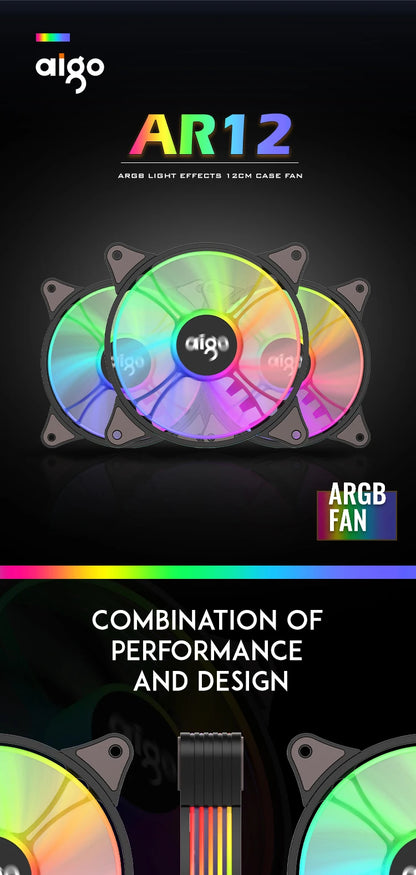 Aigo – Ventilateur de boîtier gamer AR12, 120mm, RGB Aura Divicooler ARGB, Dissipateur Thermique avec Kit Contrôleur Silencieux