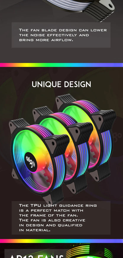 Aigo – Ventilateur de boîtier gamer AR12, 120mm, RGB Aura Divicooler ARGB, Dissipateur Thermique avec Kit Contrôleur Silencieux