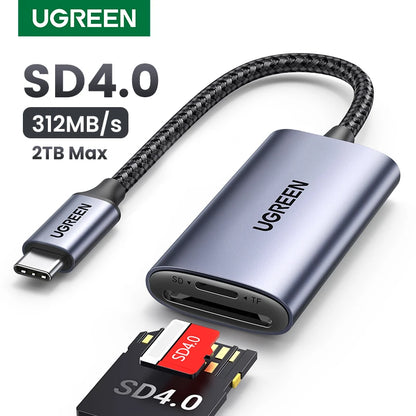 UGREEN - Lecteur de Carte SD4.0, 312 MB/s, USB-C vers SD/MicroSD/TF, Adaptateur de Carte Mémoire