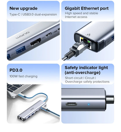 Station d'Accueil USB-C 6-en-1 Llano avec HDMI 4K/60Hz, Chargement PD 100W et Réseau Gigabit