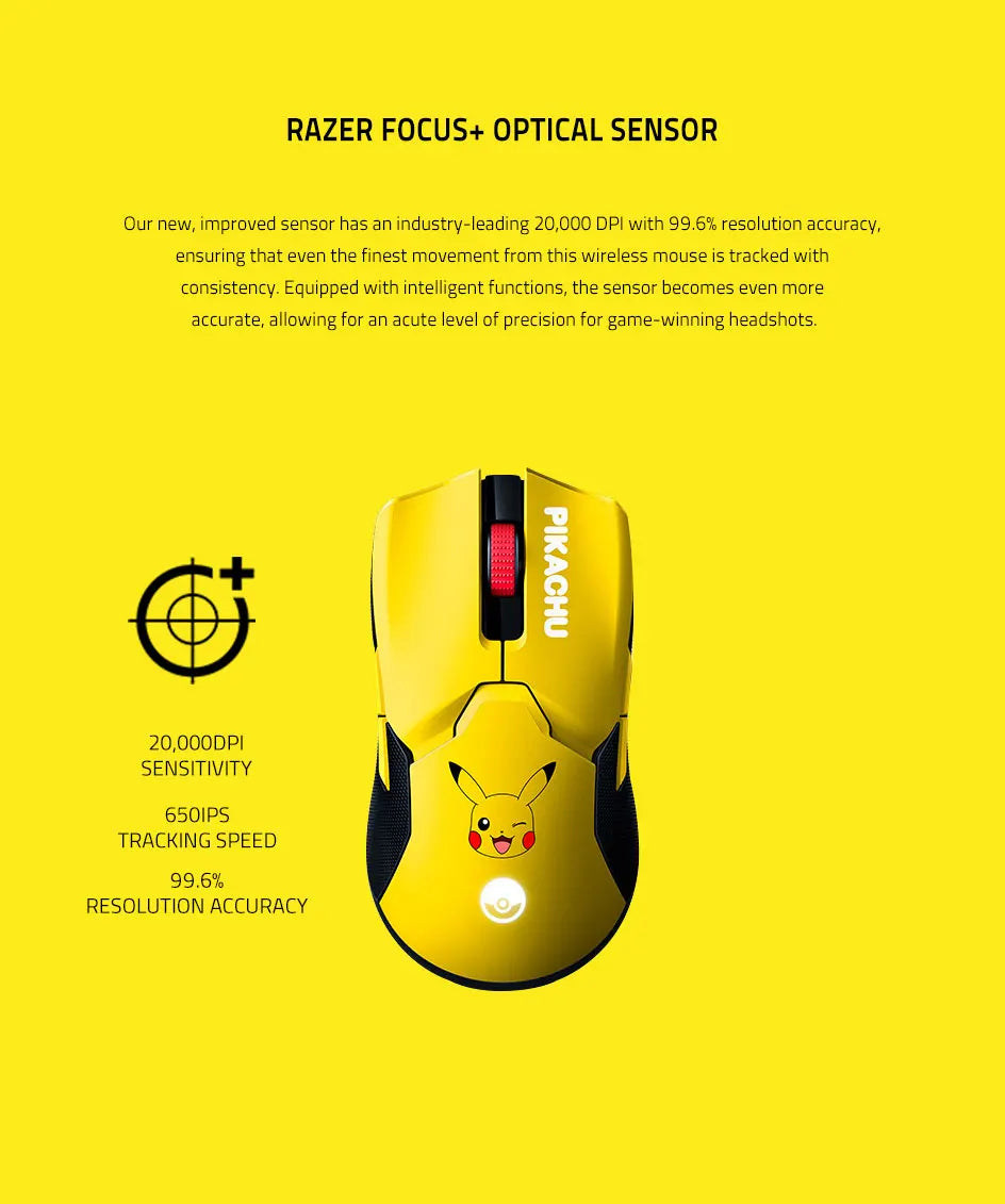 Razer Viper Ultimate Pikachu Edition - Souris de Jeu Sans Fil avec Station de Charge et Capteur Optique 20K DPI