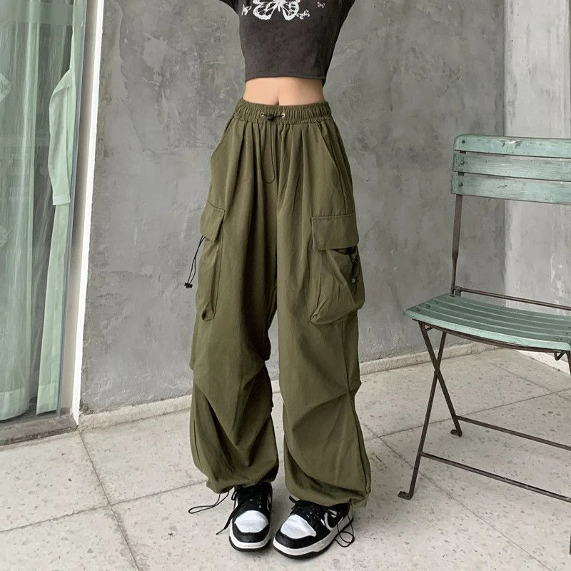 Pantalon de survêtement baggy à jambes larges pour femmes - Style Y2K Parachute Streetwear.