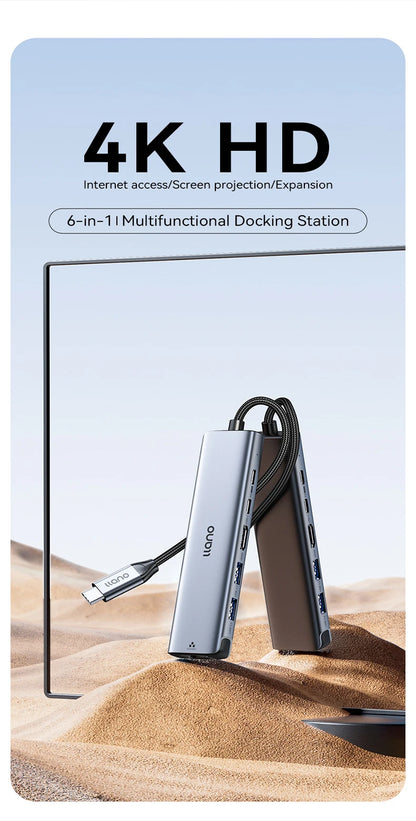 Station d'Accueil USB-C 6-en-1 Llano avec HDMI 4K/60Hz, Chargement PD 100W et Réseau Gigabit