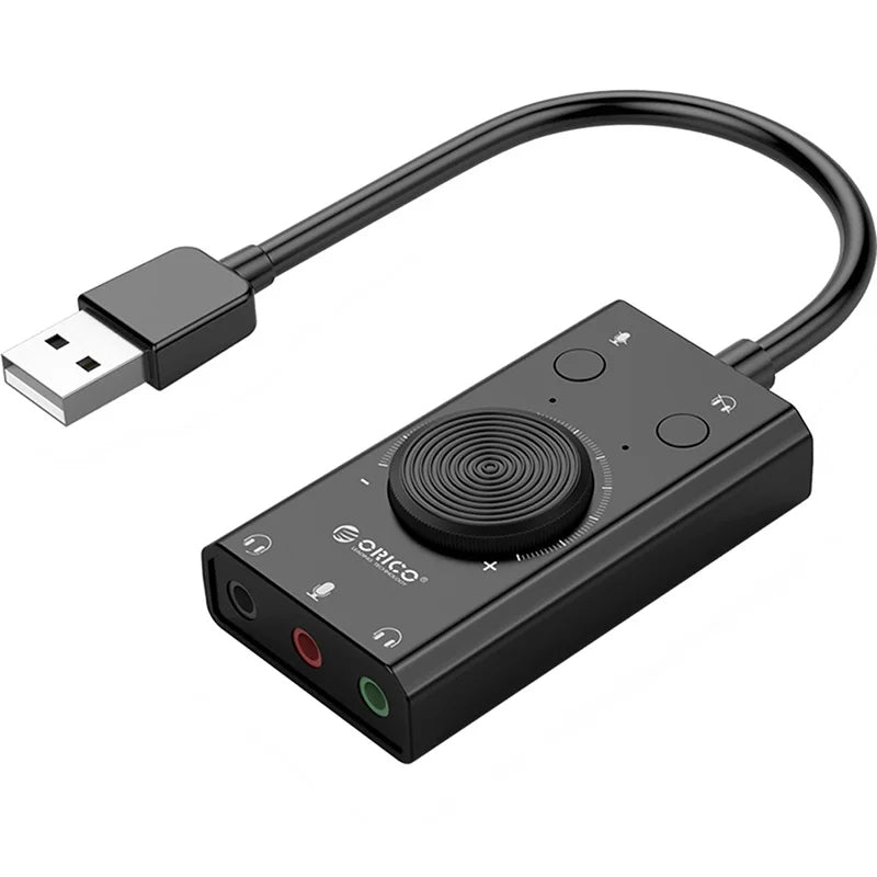 Carte Son Externe USB 2 en 1 pour Microphone et Écouteurs avec Volume Réglable