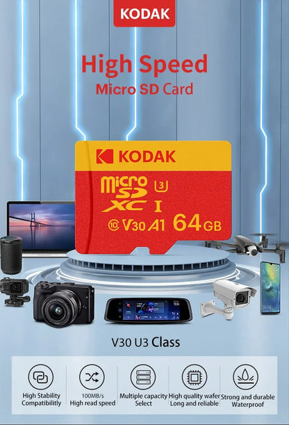 KODAK - Carte Micro SD/SDHC/SDXC C10 A1 TF, 32/64 Go, Mémoire Flash Haute Vitesse