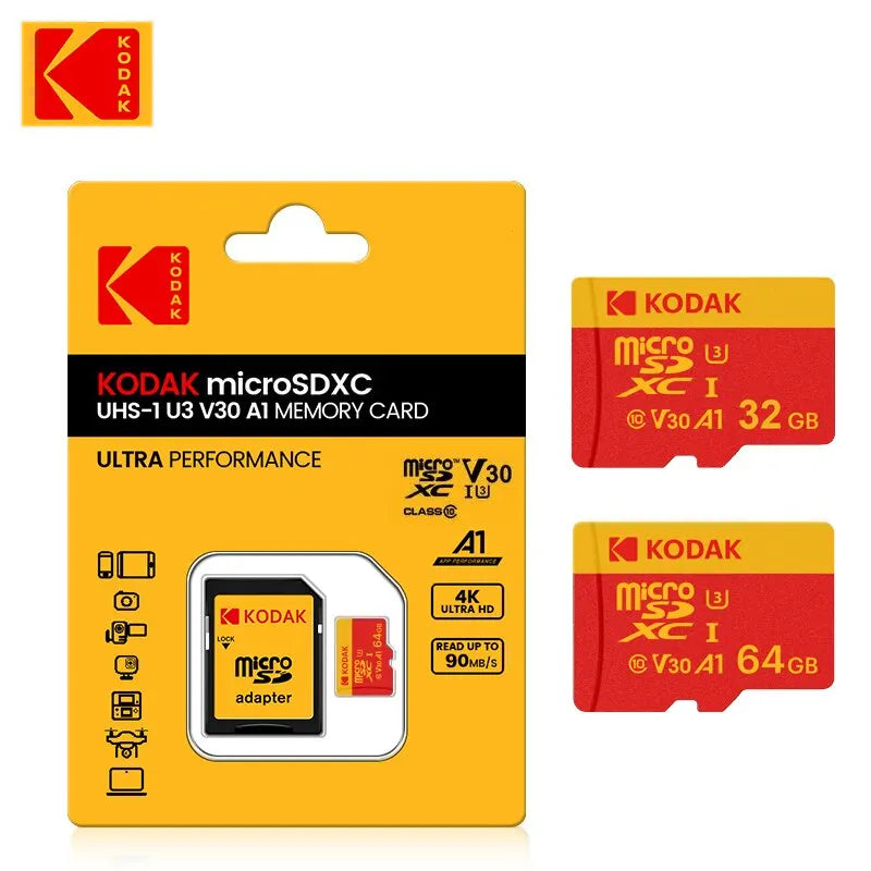 KODAK - Carte Micro SD/SDHC/SDXC C10 A1 TF, 32/64 Go, Mémoire Flash Haute Vitesse