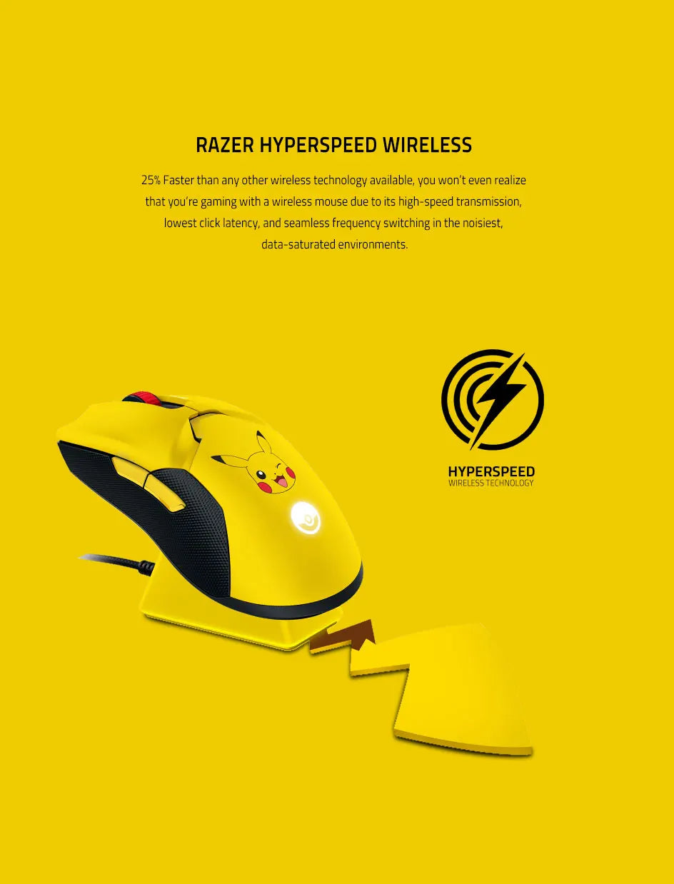 Razer Viper Ultimate Pikachu Edition - Souris de Jeu Sans Fil avec Station de Charge et Capteur Optique 20K DPI