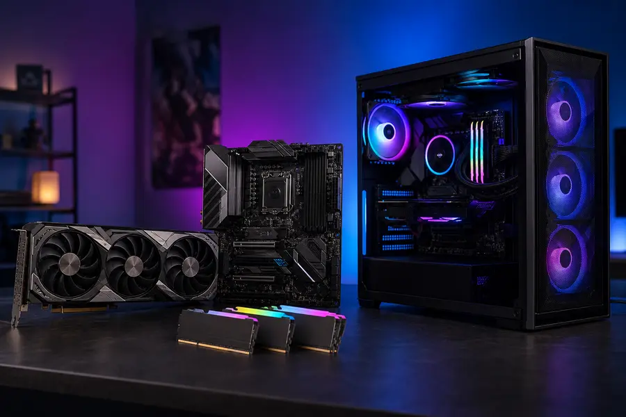 PC gamer RGB assemblé avec carte graphique et composants premium